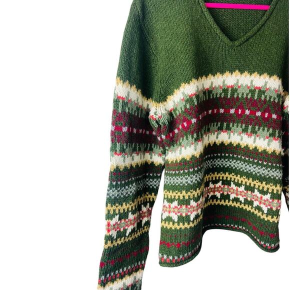 Vintage Fair Isle Womens Pullover Sweater Cozy Knit Holiday Cottagecore Green - Picture 2 of 6